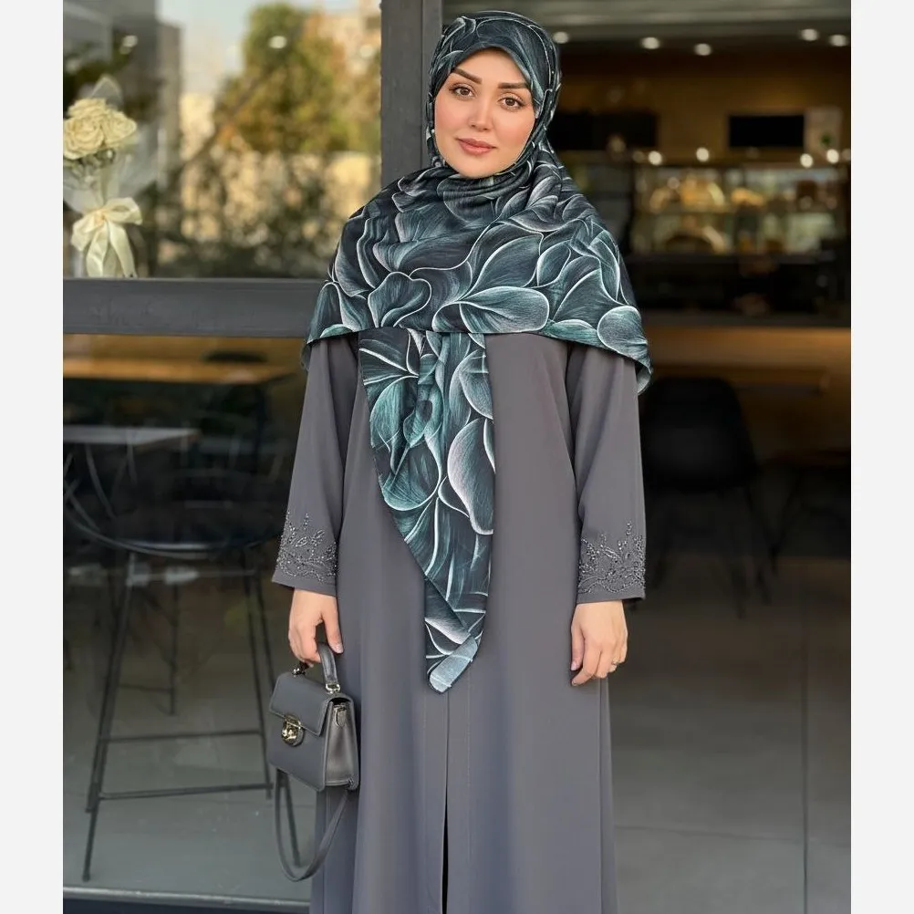 روسری طرح برگ سبز زنانه سایز 140 نخی کاستوم سی تو چرخ دوز