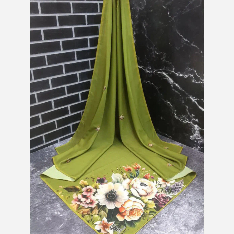 روسری نخی قواره بزرگ طرح گل برجسته 140 سانتی | شال مجلسی خاص