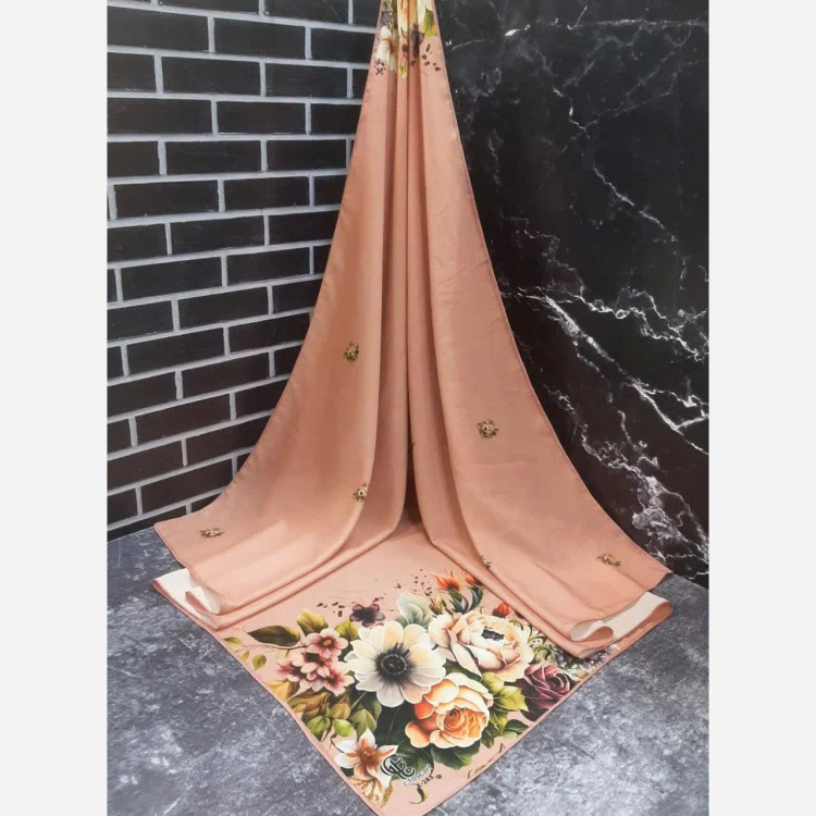 روسری نخی قواره بزرگ طرح گل برجسته 140 سانتی | شال مجلسی خاص