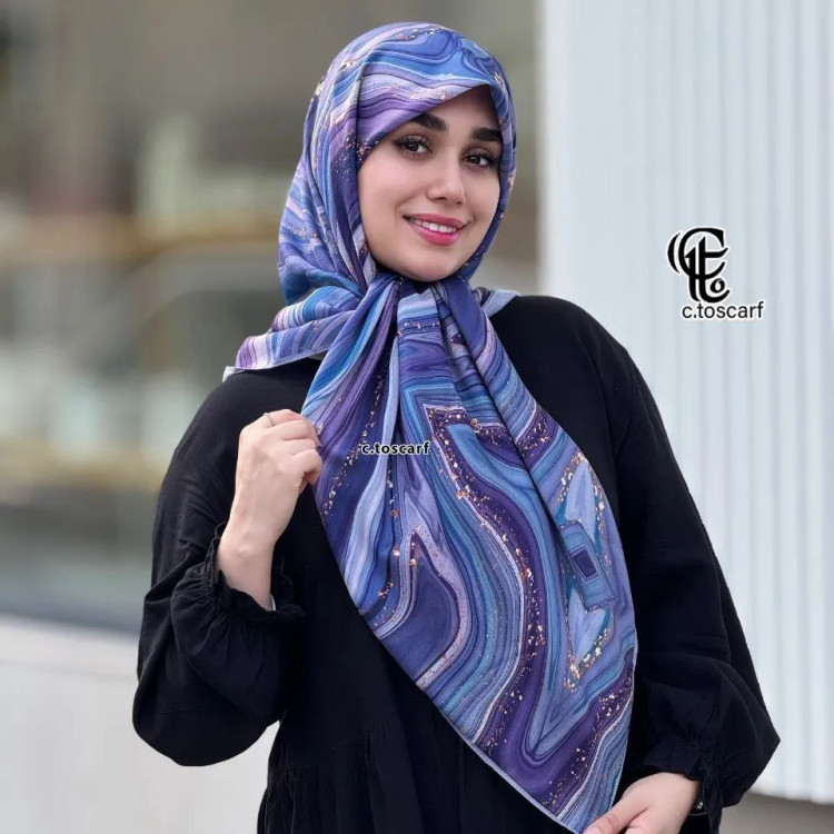 روسری طرح رزین نخ کاستوم سیتو قواره متوسط 110 سانتی متر چرخ دوز
