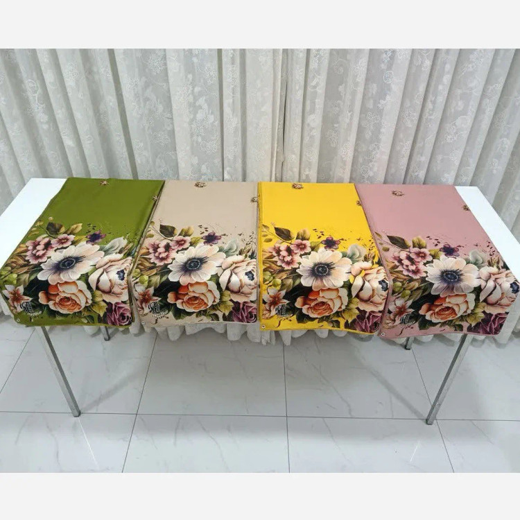 روسری نخی قواره بزرگ طرح گل برجسته 140 سانتی | شال مجلسی خاص