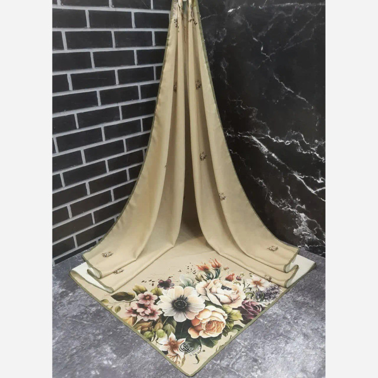 روسری نخی قواره بزرگ طرح گل برجسته 140 سانتی | شال مجلسی خاص