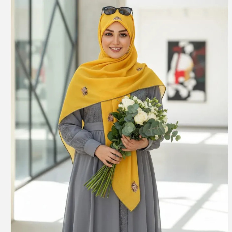 روسری نخی قواره بزرگ طرح گل برجسته 140 سانتی | شال مجلسی خاص