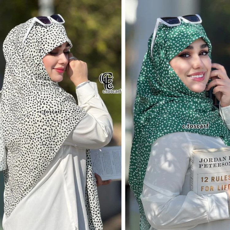 روسری نخی طرح خال خالی قواره 140 مجلسی دور چرخ دوز بدون لیز خوردگی