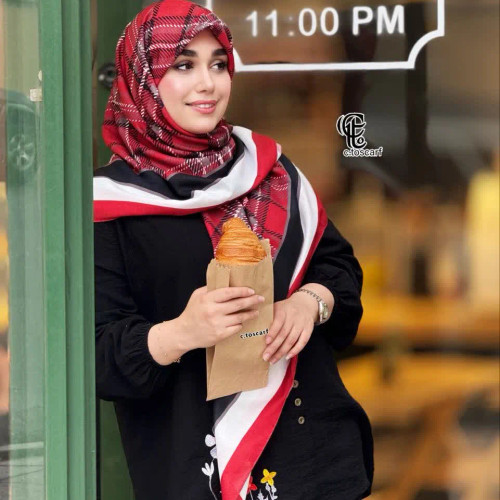 شال نخی طرح دنیز چهارخانه قرمز 140*140 زنانه مجلسی و روزمره