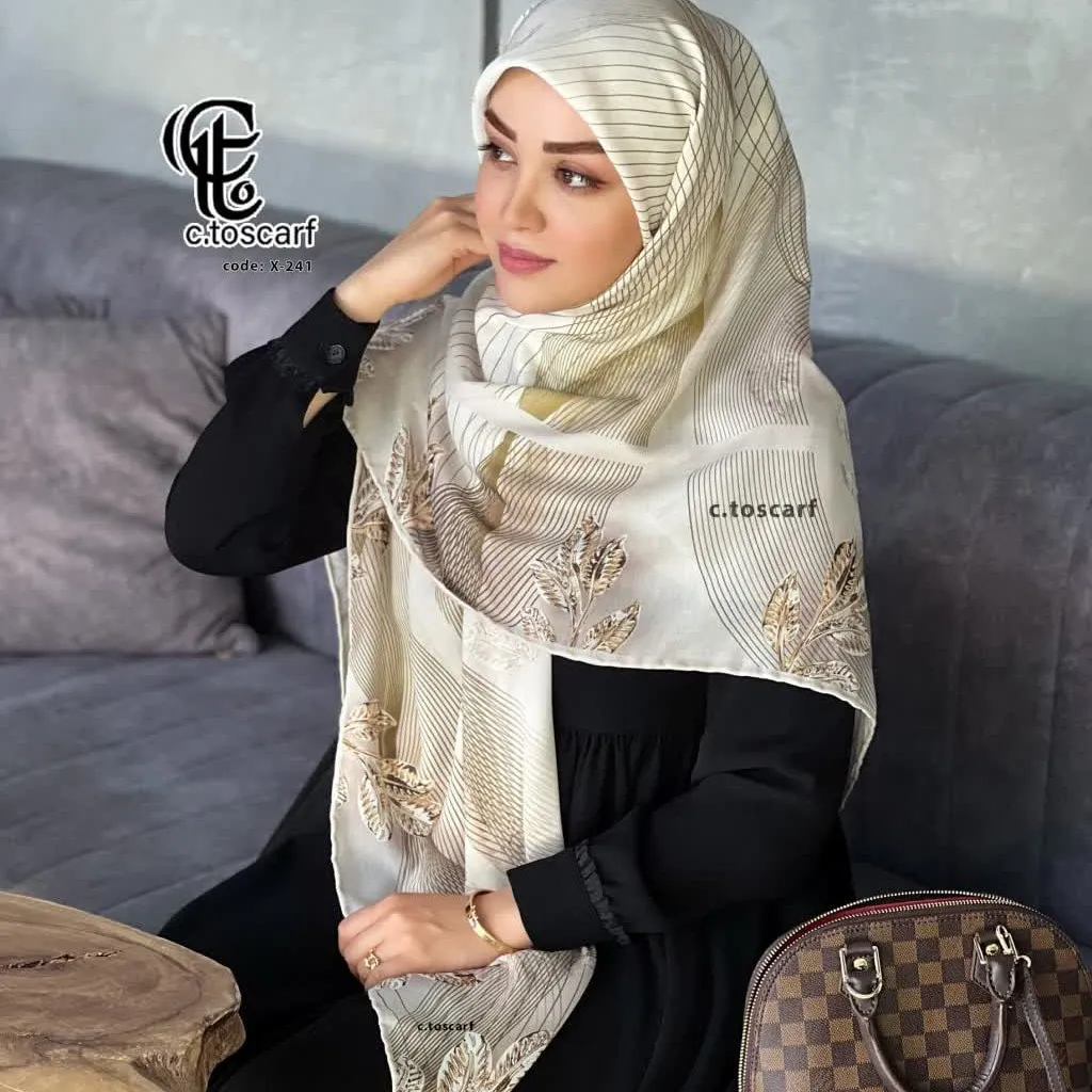 روسری طرح طلا نخی قواره بزرگ 140 سانتیمتر دور چرخ دوز بدون سُرخوردگی