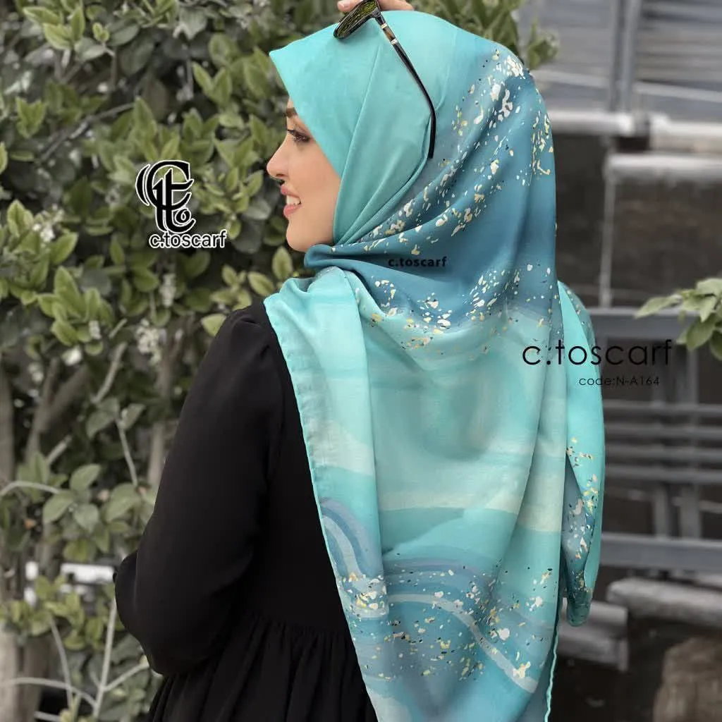 روسری نخی کاستوم طرح رزین قواره بزرگ 140سانت شیک و مجلسی