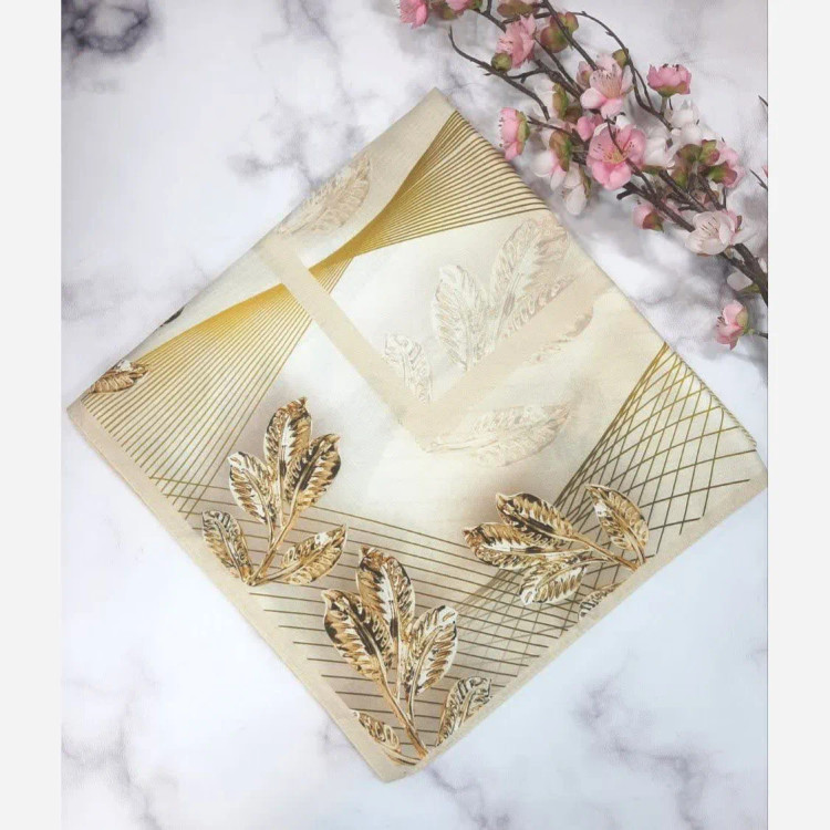 روسری طرح طلا نخی قواره بزرگ 140 سانتیمتر دور چرخ دوز بدون سُرخوردگی