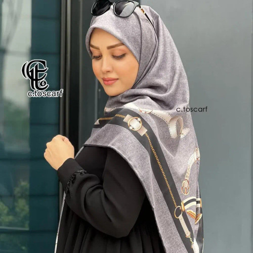 روسری طرح دیانا طوسی قواره بزرگ نخ کاستوم سیتو چرخ دوز زنانه شیک