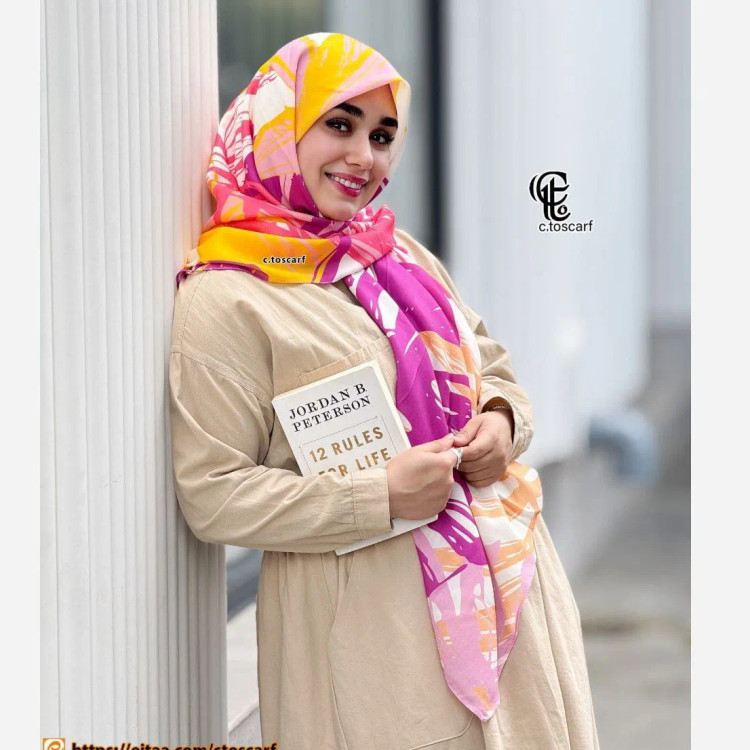 روسری طرح دار نخی سایز بزرگ مدل روشا چرخ دوز