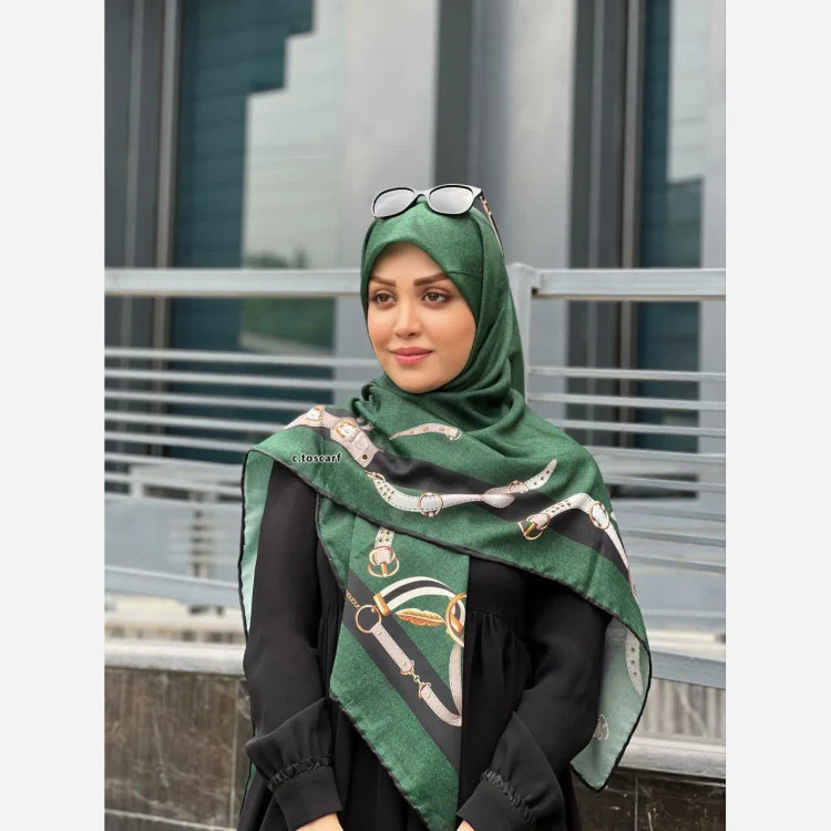 روسری طرح دیانا طوسی قواره بزرگ نخ کاستوم سیتو چرخ دوز زنانه شیک