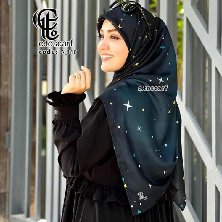 شال نخی قواره بزرگ طرح ستاره شب سرمه ای | بدون لیز خوردگی | 140 سانتی متر