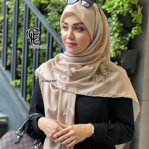 شال نخی کاستوم سیتو طرح نبات گل برجسته قواره 140 زنانه شیک و مجلسی