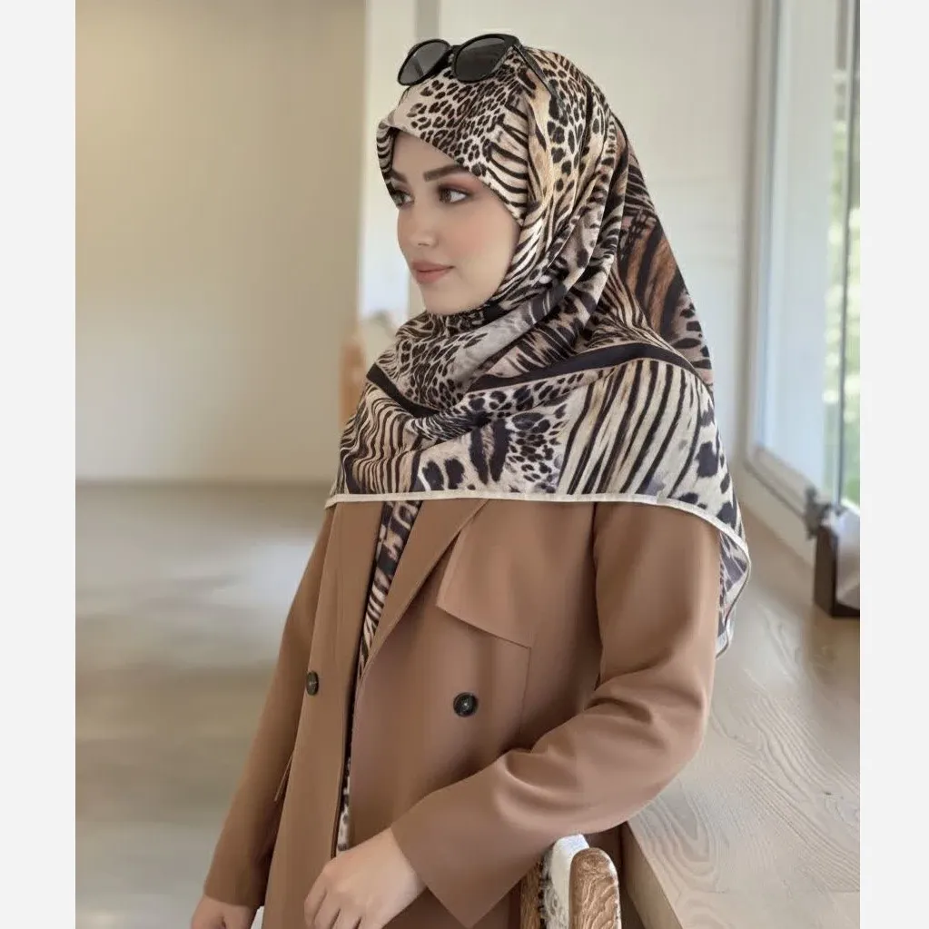روسری طرح پلنگی قواره بزرگ 140 سانتیمتر جنس نخ کاستوم سیتو
