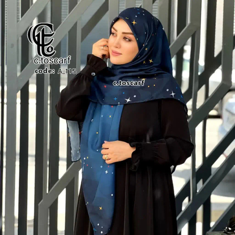 شال نخی قواره بزرگ طرح ستاره شب سرمه ای | بدون لیز خوردگی | 140 سانتی متر