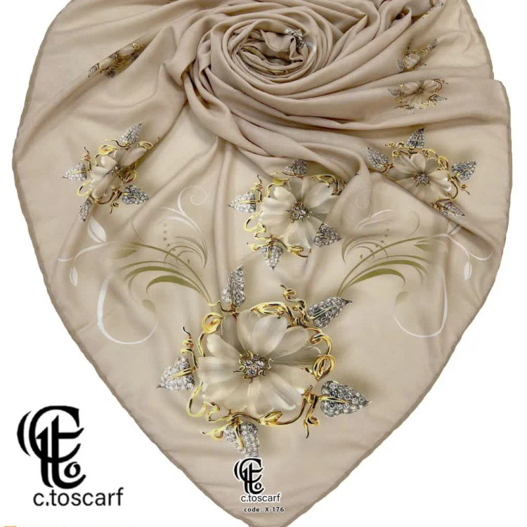 شال نخی کاستوم سیتو طرح نبات گل برجسته قواره 140 زنانه شیک و مجلسی