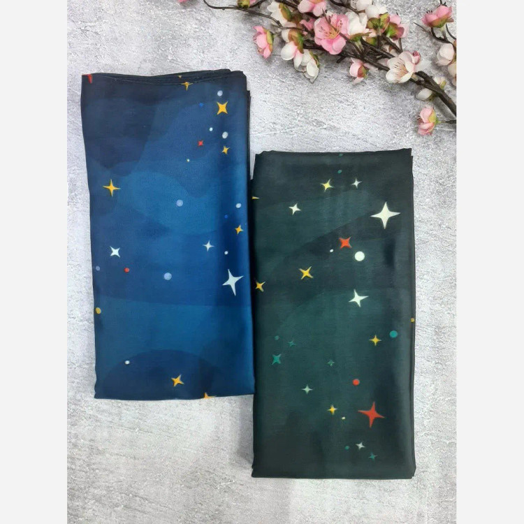 شال نخی قواره بزرگ طرح ستاره شب سرمه ای | بدون لیز خوردگی | 140 سانتی متر