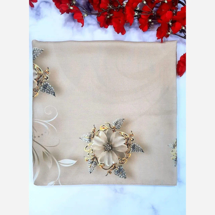 شال نخی کاستوم سیتو طرح نبات گل برجسته قواره 140 زنانه شیک و مجلسی