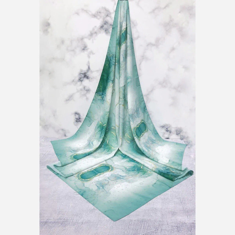 روسری نخی طرح رزیتا سایز 140 - طرح فیروزه ای و آبی شیک - بدون سُرخوردگی