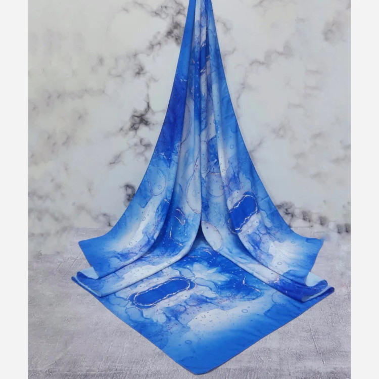 روسری نخی طرح رزیتا سایز 140 - طرح فیروزه ای و آبی شیک - بدون سُرخوردگی