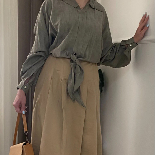 شومیز گرهی زنانه سبز یشمی پارچه شانتون سایز 38 تا 44