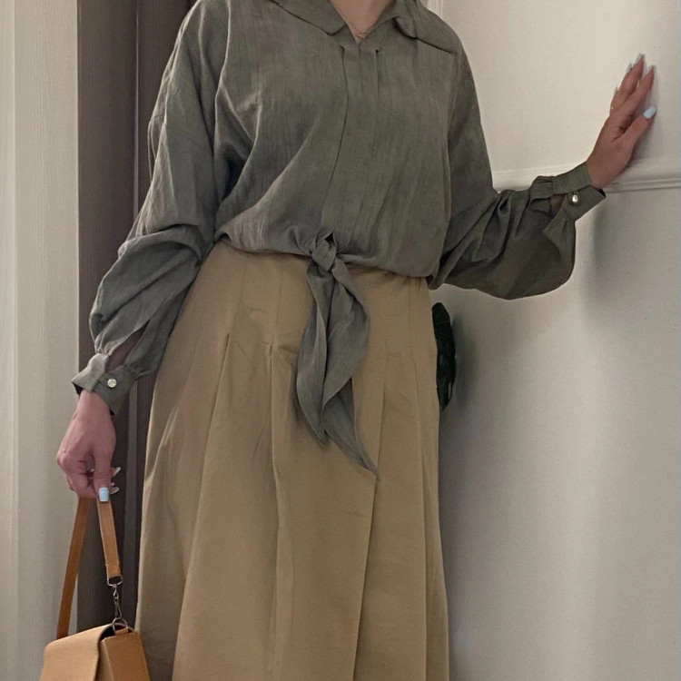 شومیز گرهی زنانه سبز یشمی پارچه شانتون سایز 38 تا 44