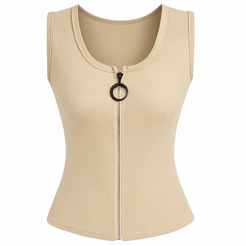 کراپ کبریتی زنانه زیپدار حلقه دار کرم رنگ اسپرت و شیک