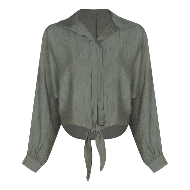 شومیز گرهی زنانه سبز یشمی پارچه شانتون سایز 38 تا 44