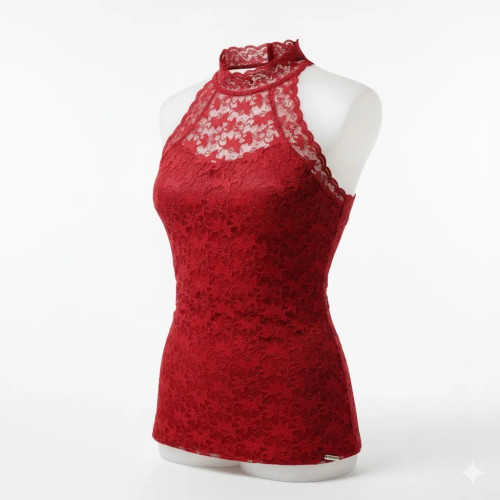 تاپ یقه اسکی زنانه دانتل آستردار کاپدار شیک و مجلسی قرمز