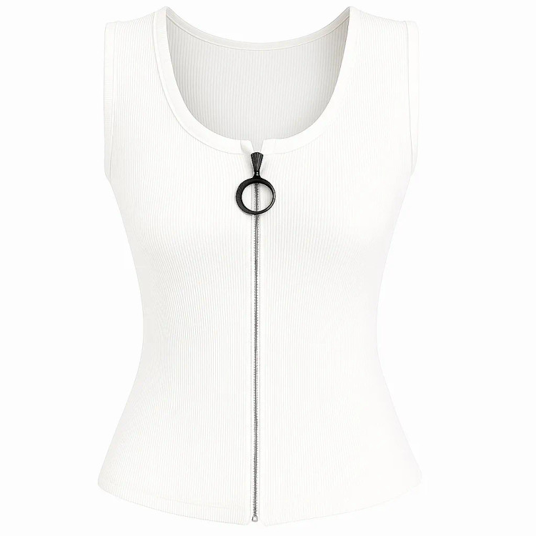 کراپ زنانه زیپدار کبریتی سفید یقه گرد آستین حلقه ای