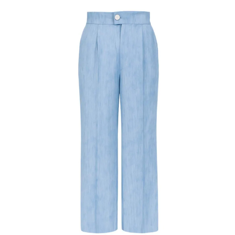 کت و شلوار زنانه شیک آبی مزون دوز جنس شانتون مناسب مجالس و استایل روز