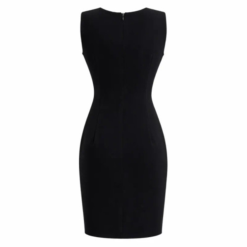 سارافون زنانه مدل یاسمین، پیراهن مجلسی کرپ، بدون آستین، یقه گرد، مشکی، مناسب مهمانی و دورهمی