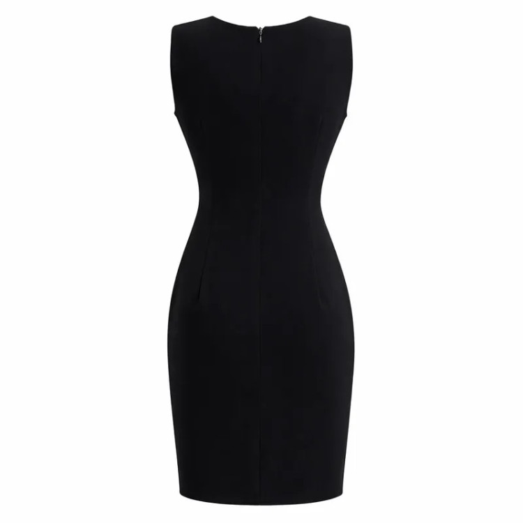 سارافون زنانه مدل یاسمین، پیراهن مجلسی کرپ، بدون آستین، یقه گرد، مشکی، مناسب مهمانی و دورهمی