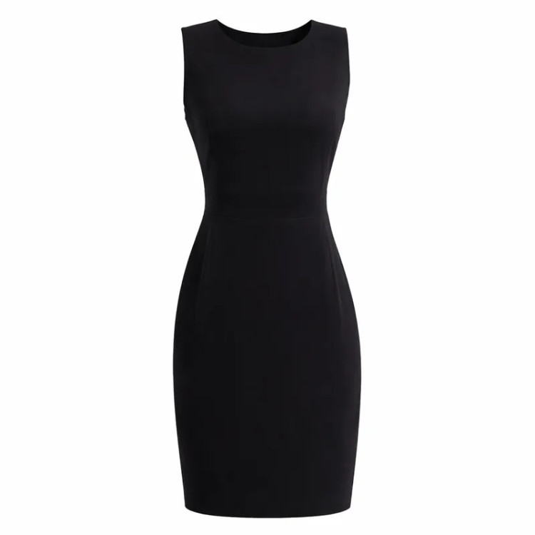 سارافون زنانه مدل یاسمین، پیراهن مجلسی کرپ، بدون آستین، یقه گرد، مشکی، مناسب مهمانی و دورهمی