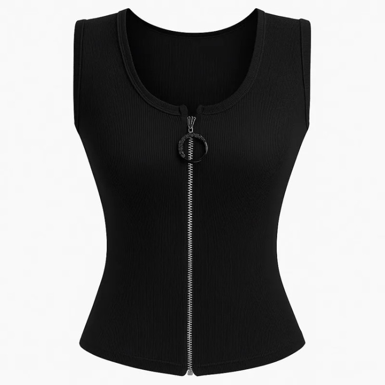 تاپ ورزشی زنانه زیپ دار یقه گرد جذب طرح دار