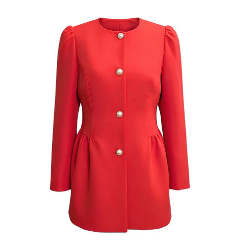 مانتو زنانه کرپ کجراه یقه گرد دکمهدار رنگ هندوانهای چهار فصل شیک