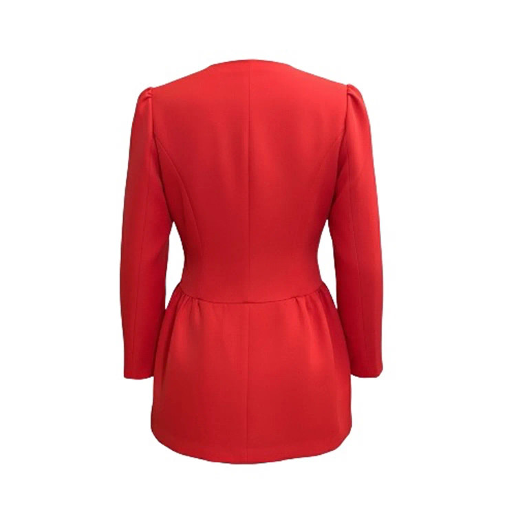 مانتو کرپ کجراه زنانه مدل یقه گرد آستین پفی رنگ هندوانه ای چهار فصل