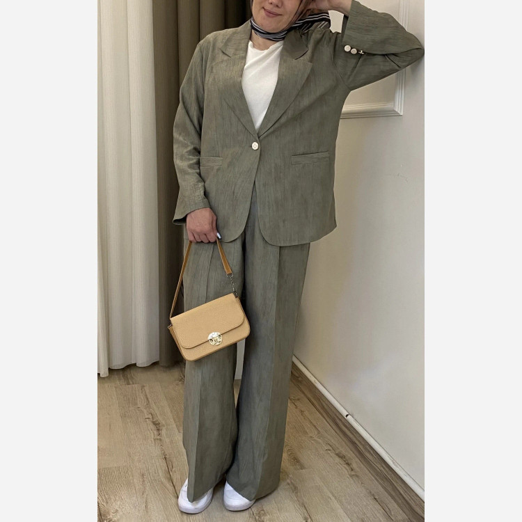 کت و شلوار زنانه شانتون گازوئیلی سبز آستردار سایز 38 تا 42