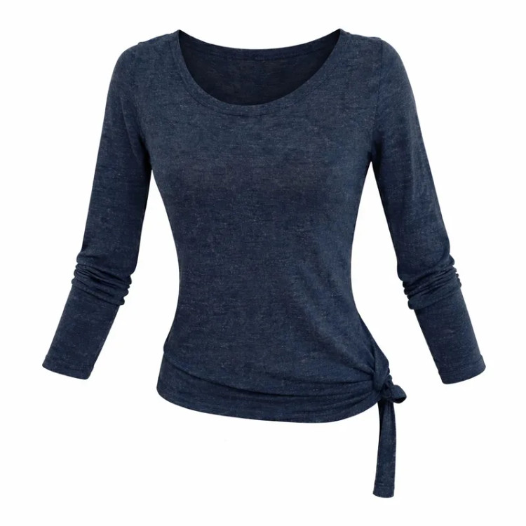 تیشرت زنانه آستین بلند یقه گرد طرح ساده نخ پنبه مناسب روزمره و استایل کژوال