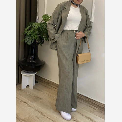 کت و شلوار زنانه شانتون گازوئیلی سبز آستردار سایز 38 تا 42