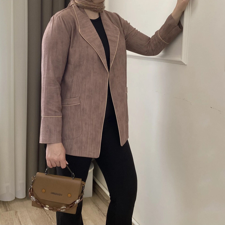 کت زنانه شانتون گازوییلی قهوه ای موکا آستردار شیک 38 تا 42