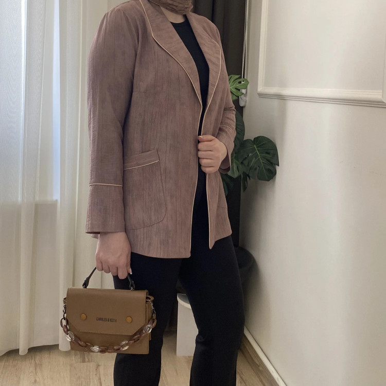 کت زنانه شانتون گازوییلی قهوه ای موکا آستردار شیک 38 تا 42