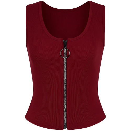 کراپ زیپدار کبریتی زرشکی زنانه، تاپ کوتاه یقه گرد زمستانی