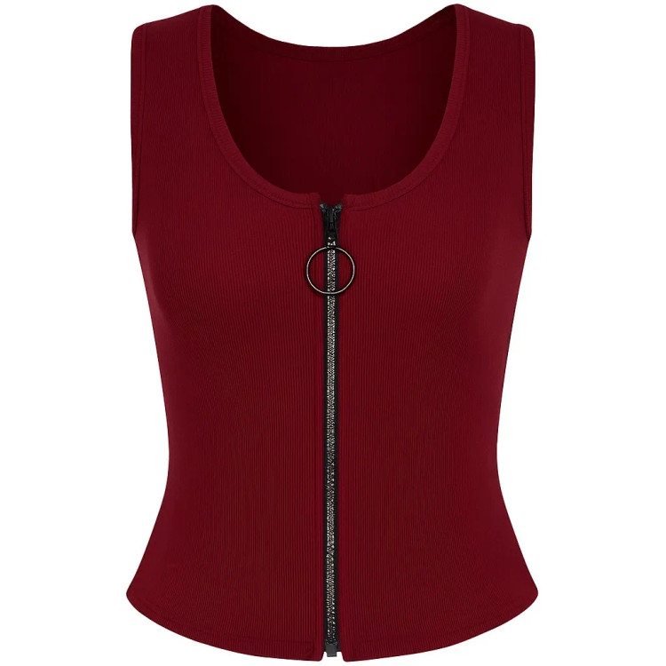 کراپ زیپدار کبریتی زرشکی زنانه، تاپ کوتاه یقه گرد زمستانی