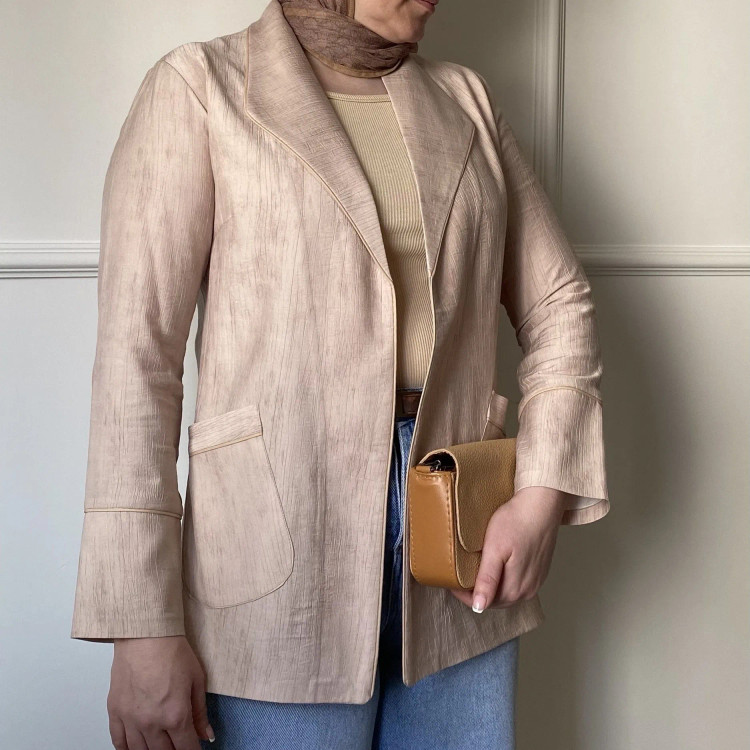 کت زنانه شانتون گازوییلی کرم آستردار شیک مناسب سایز 38 تا 42