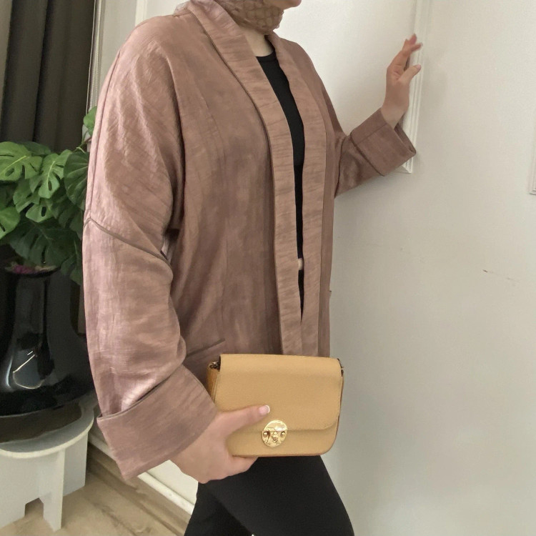 مانتو قهوه ای موکا آستین کیمانو شانتون گازوییلی خنک زنانه سایز 40 تا 46