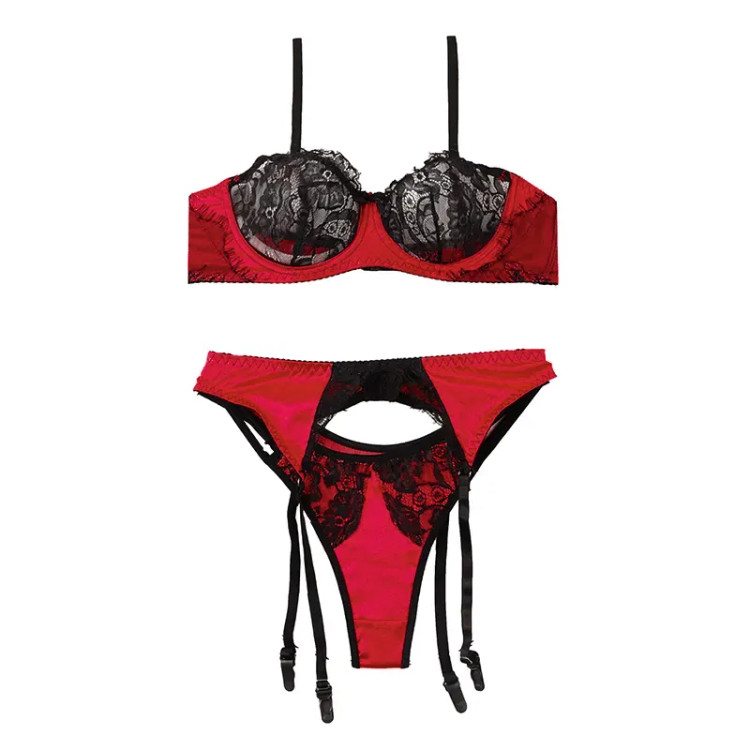 ست لباس زیر زنانه فانتزی گیپور و ساتن بکلس فنردار کاپ B