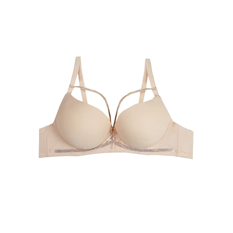 سوتین زنانه فنردار اسفنجی کاپ ماساژوری با بند تزئینی و نگیندار