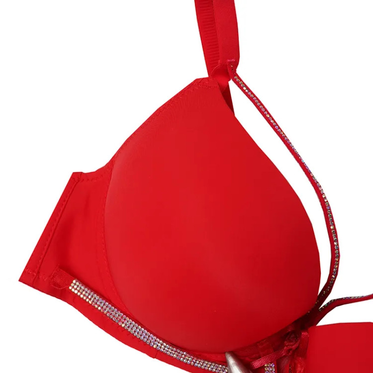 سوتین زنانه فنردار اسفنجی کاپ ماساژوری با بند تزئینی و نگیندار