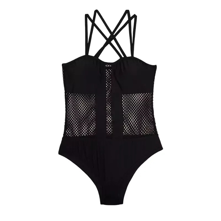 مایو زنانه کاپ دار طرح دار مشکی استرج سلندی سایز L XL